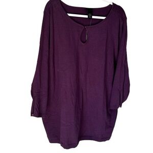 Lane Bryant sweater knit purple 3/4 sleeves key hole front lightweight NEW